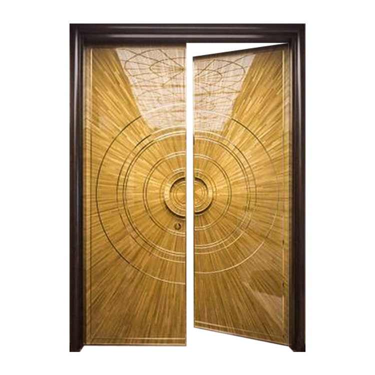 Prettywood Luxury Villa High Gloss Surface Prehung Solid Interior Double Swing Panel Wooden Door Design