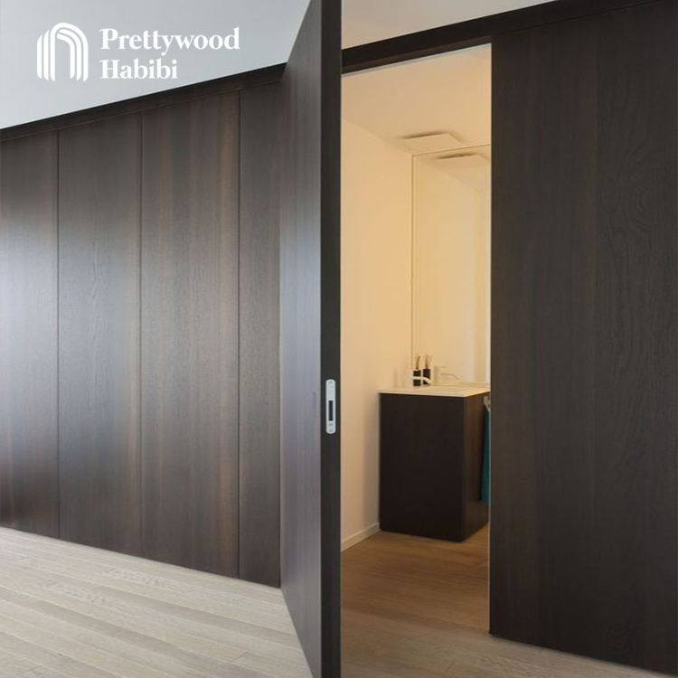 Prettywood Invisible Door Frameless Flush Design Concealed Wooden Invisible Walnut Veneer Hidden Door