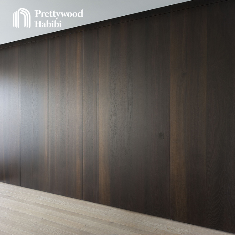 Prettywood Invisible Door Frameless Flush Design Concealed Wooden Invisible Walnut Veneer Hidden Door