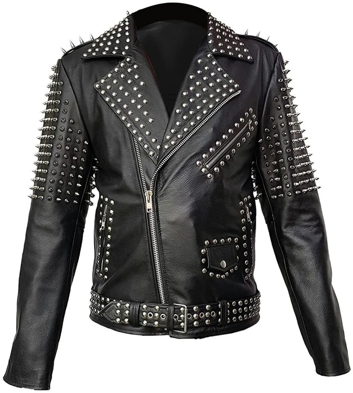 Genuine Lambskin Studded Biker Men Leather Jacket Biker Vintage Studs Jacket