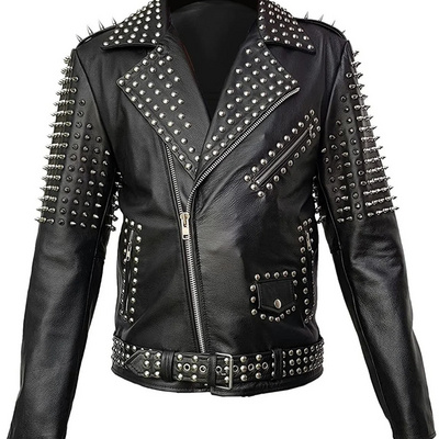 Genuine Lambskin Studded Biker Men Leather Jacket Biker Vintage Studs Jacket