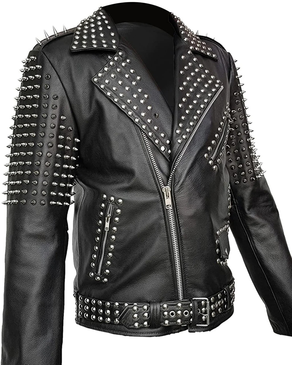 Genuine Lambskin Studded Biker Men Leather Jacket Biker Vintage Studs Jacket