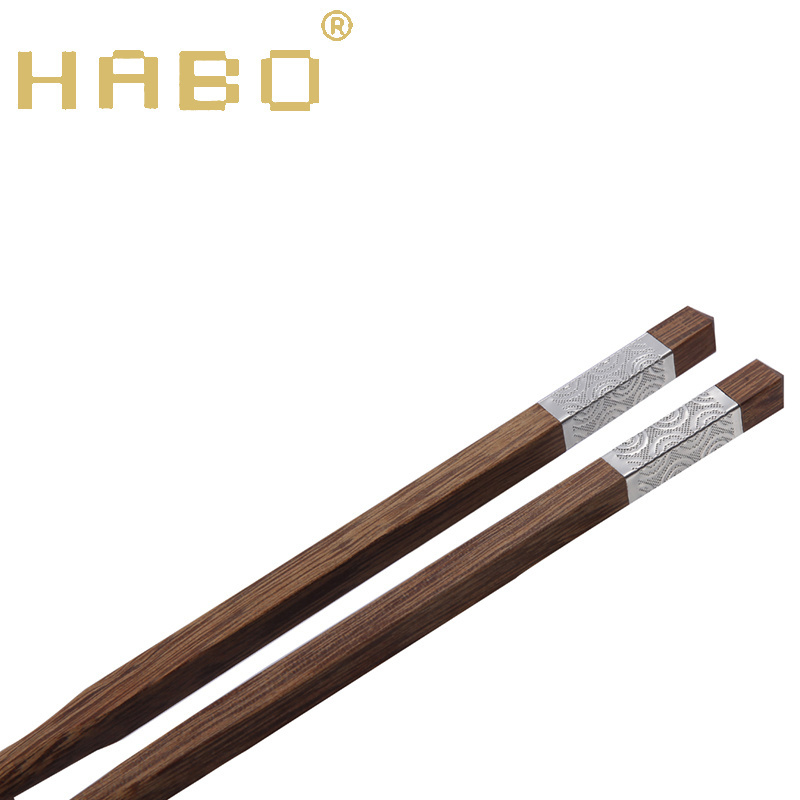 HABO houseware antibacterial anti-mould non-skid eco-frindly metal ring alloy tableware elegant chopstick with LOGO for gift SGS