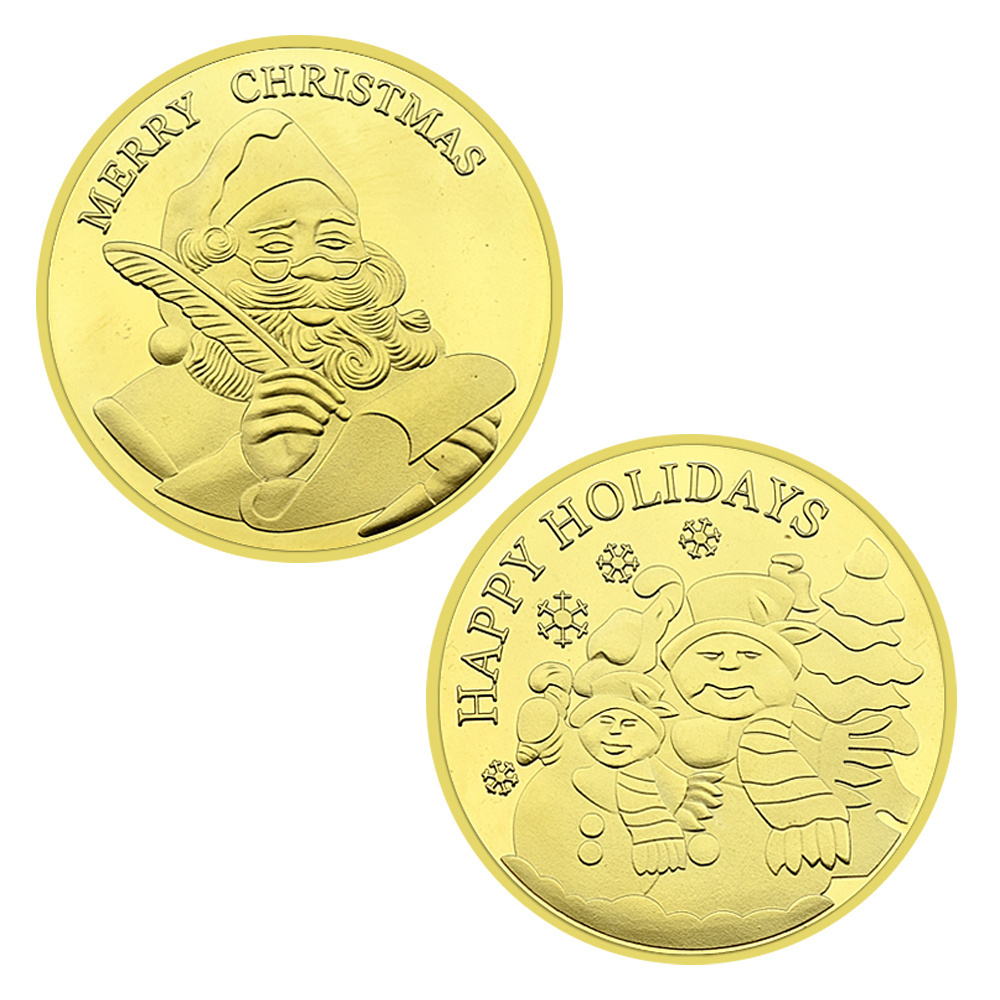 Merry Christmas Gold Plated Coin in Capsule Happy Holiday Gift Santa Claus Medal