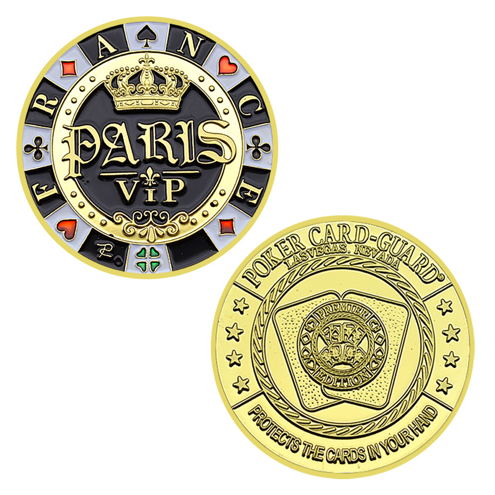 France Paris VIP Gold Coin Poker Card-guard Challenge Coin Casino Lucky Medal