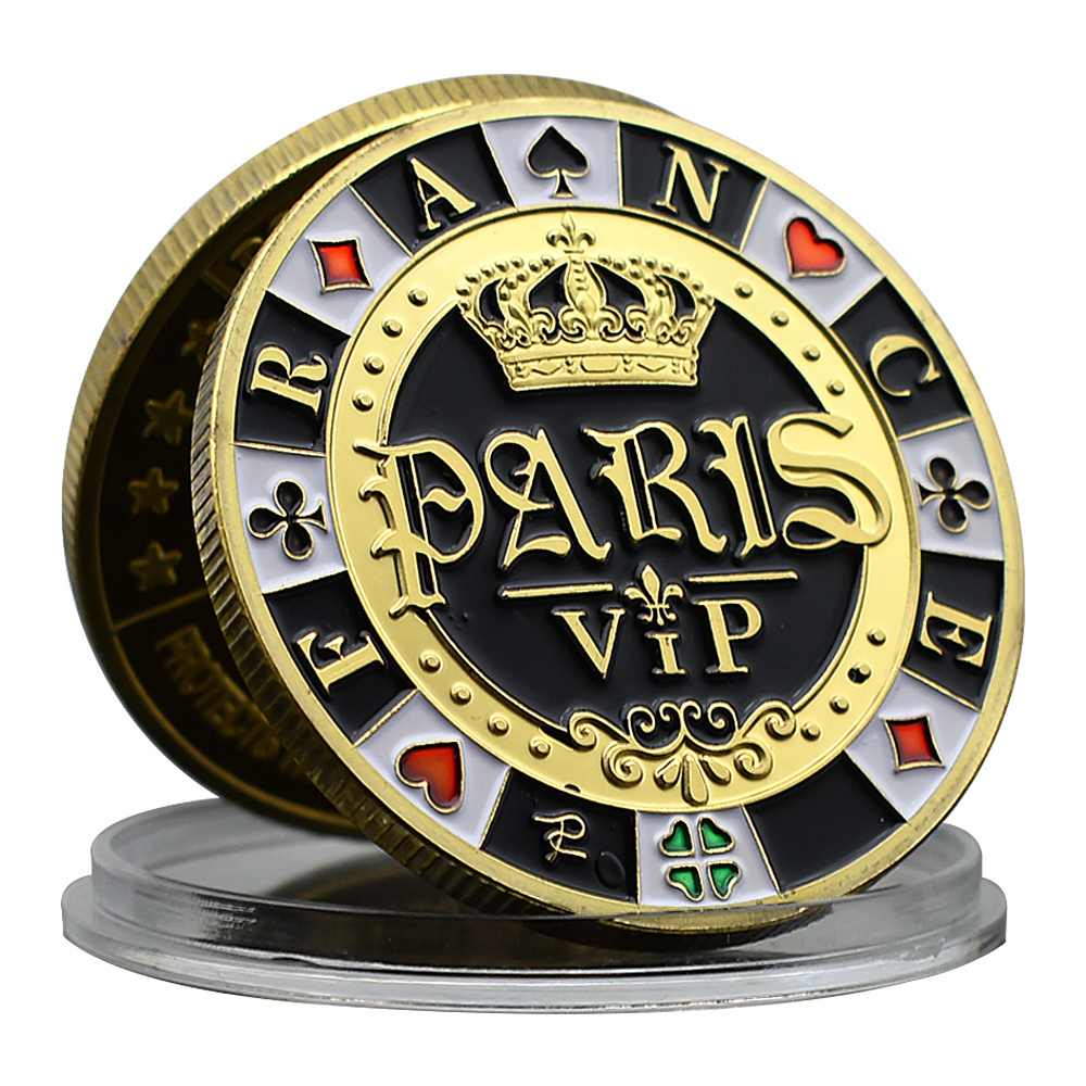 France Paris VIP Gold Coin Poker Card-guard Challenge Coin Casino Lucky Medal