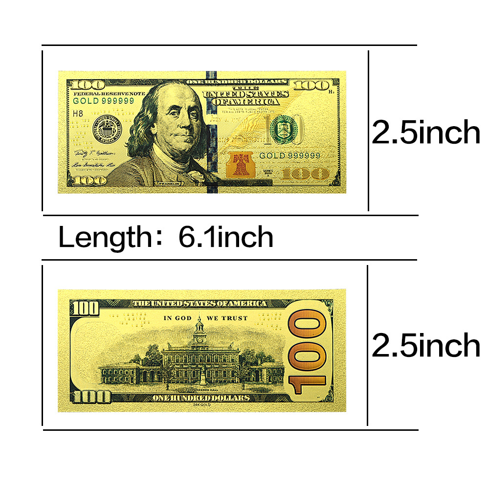 1/2/5/10/20/50/100 US Dollar Gold Foil Banknote Furniture Decoration Plastic Money Crafts Collectibles Holiday Gifts