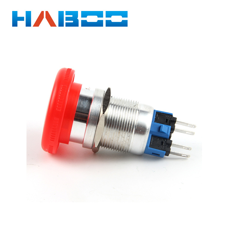 HABOO Metal Emergency Stop Button Switch 22mm mushroom head emergency STOP knob self-locking switch 1NO 1NC