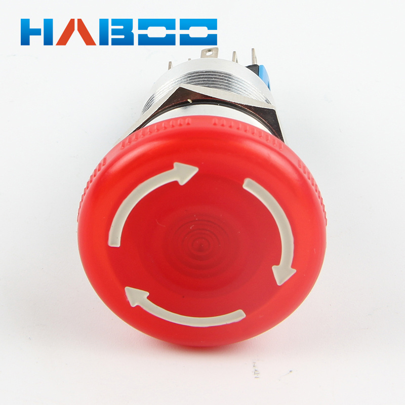 HABOO Metal Emergency Stop Button Switch 22mm mushroom head emergency STOP knob self-locking switch 1NO 1NC