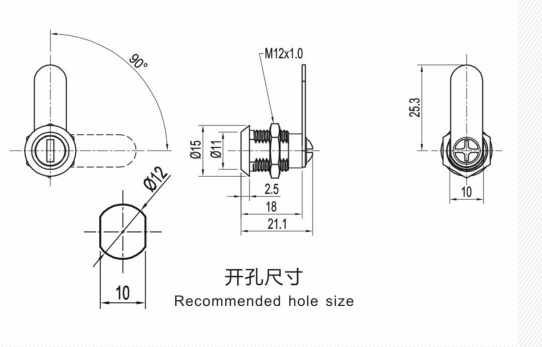 Smaller size zinc alloy 12mm cam lock with flat same key door lock cylinder for Server and cabinet