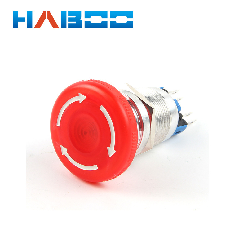 HABOO Metal Emergency Stop Button Switch 22mm mushroom head emergency STOP knob self-locking switch 1NO 1NC