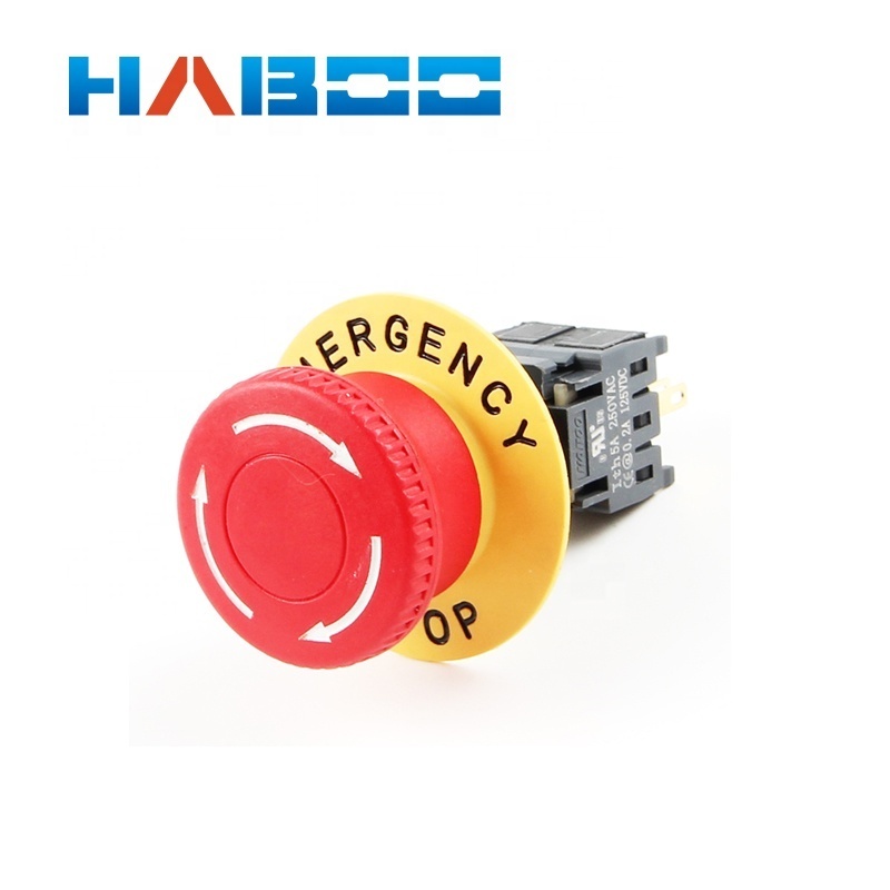 HBA16 series machine mushroom with label Emergency stop PUSH BUTTON SWITCHES