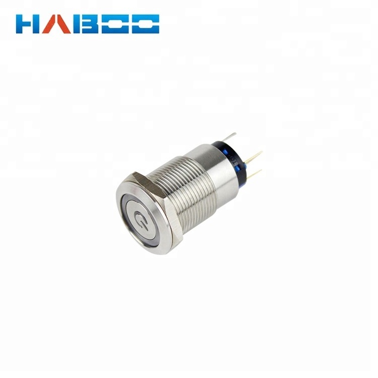 Stainless Steel Silver Plated Gold 3v 6v 12v 24v 110v 220v Small 19mm push button switch with ring head 1NO 1NC