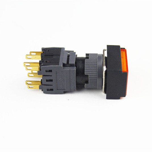 16mm Without lock momentary yellow color head 8pins push button micro switch of 3A 250V  12v led on off push button power switch