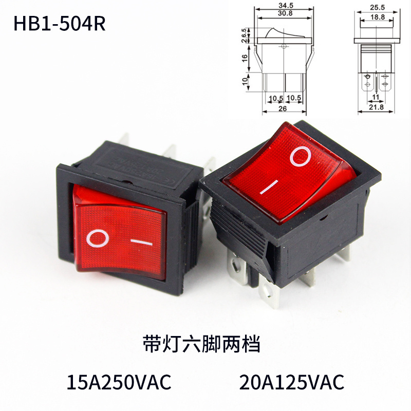 4 Pin 21*15mm ON-OFF Boat Car Rocker Switch 6A/250V AC 10A/125V AC With Red Blue Green Yellow Light Switch