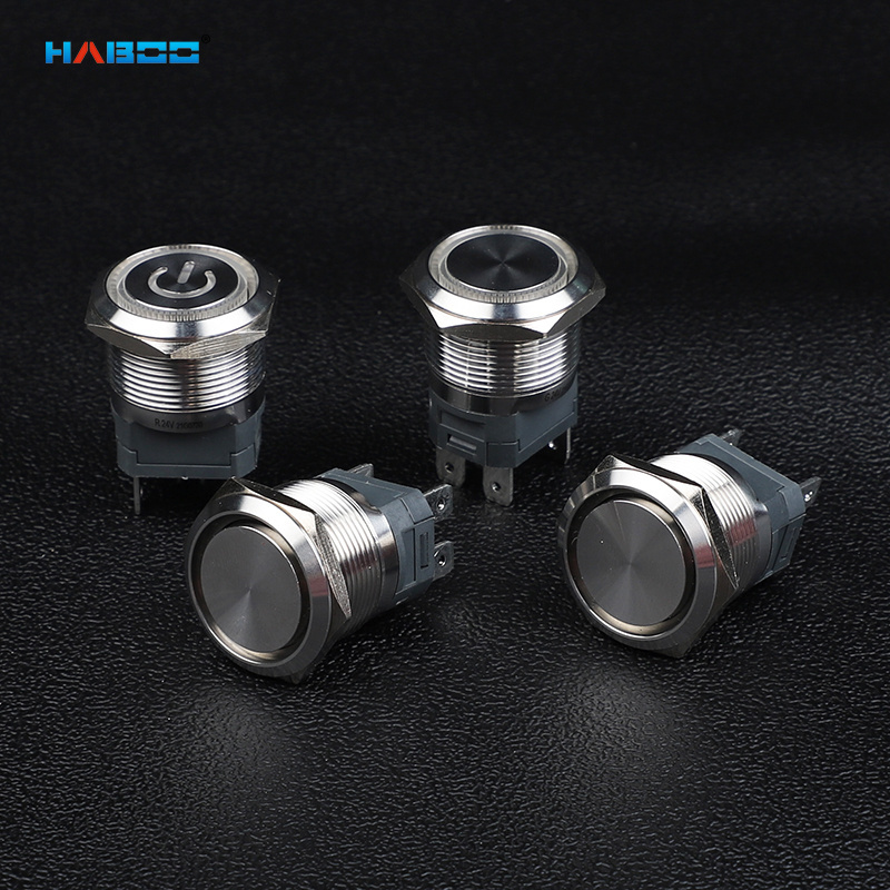 HABOO 22mm 20A High Current Metal Button Switch Led3-220v Self-reseting Self-locking Button Power Start Switch Waterproof