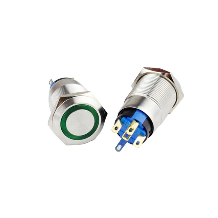 Stainless Steel Silver Plated Gold 3v 6v 12v 24v 110v 220v Small 19mm push button switch with ring head 1NO 1NC