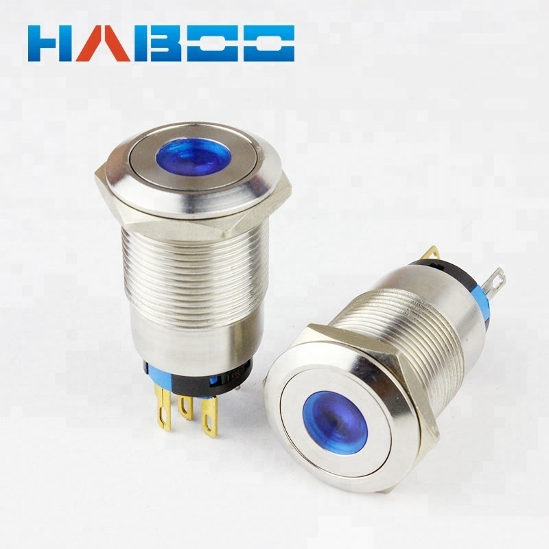 Stainless Steel Silver Plated Gold 3v 6v 12v 24v 110v 220v Small 19mm push button switch with ring head 1NO 1NC