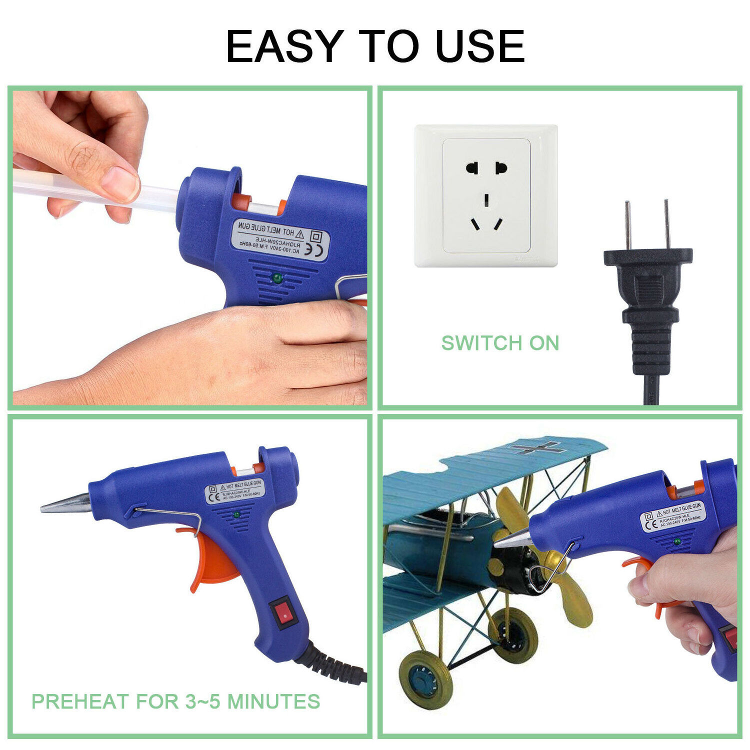 Hot Glue Gun, 20W High Temperature Hot Melt Glue Gun heating gun for Packaging, DIY, Arts & Craft, Repairing