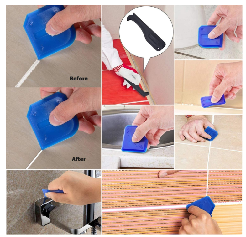 Silicone Caulking Tools Kit,11Pcs Sealant Finishing Tool Grout Scraper Caulk Nozzle Removal Tool for Bathroom Kitchen Counter Si