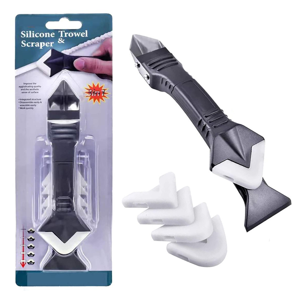 3 in 1 Caulking Tools Caulk Finisher and Remover with Steel Blade Removal Tool Silicone Trowel Sealant Scraper