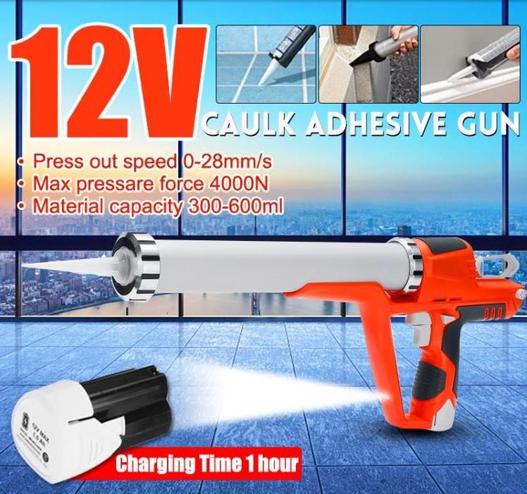 12V 1.5AH Electric Cartridge Sealant Gun Cordless Caulking Gun Battery Caulking Gun for both Cartridge and Sausage Sealant Use