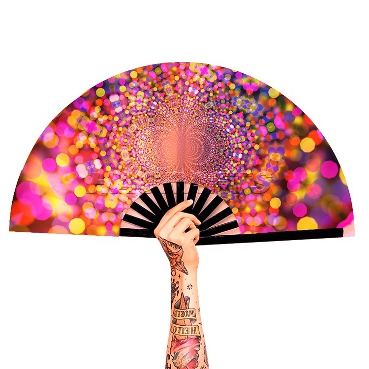 33cm Shiny effect hand fan Bamboo taichi fan sparkling rave hand folding fan