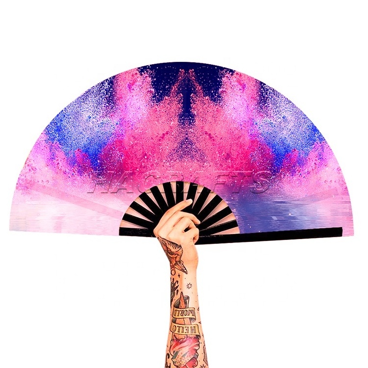 33cm Shiny effect hand fan Bamboo taichi fan sparkling rave hand folding fan