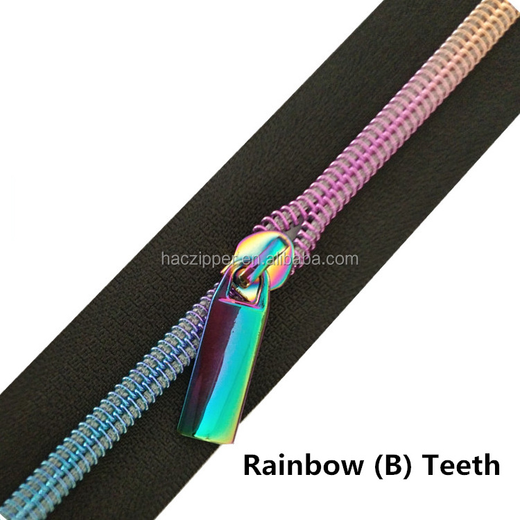 hot-sale  #3 #4 #5  rainbow  long chain nylon  zipper  for fashion bags