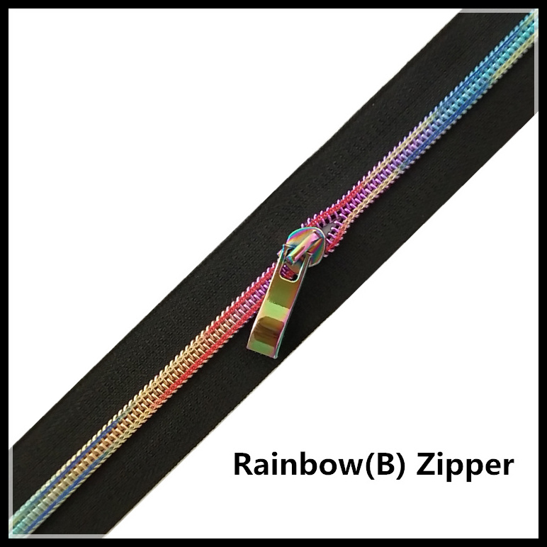 hot-sale  #3 #4 #5  rainbow  long chain nylon  zipper  for fashion bags