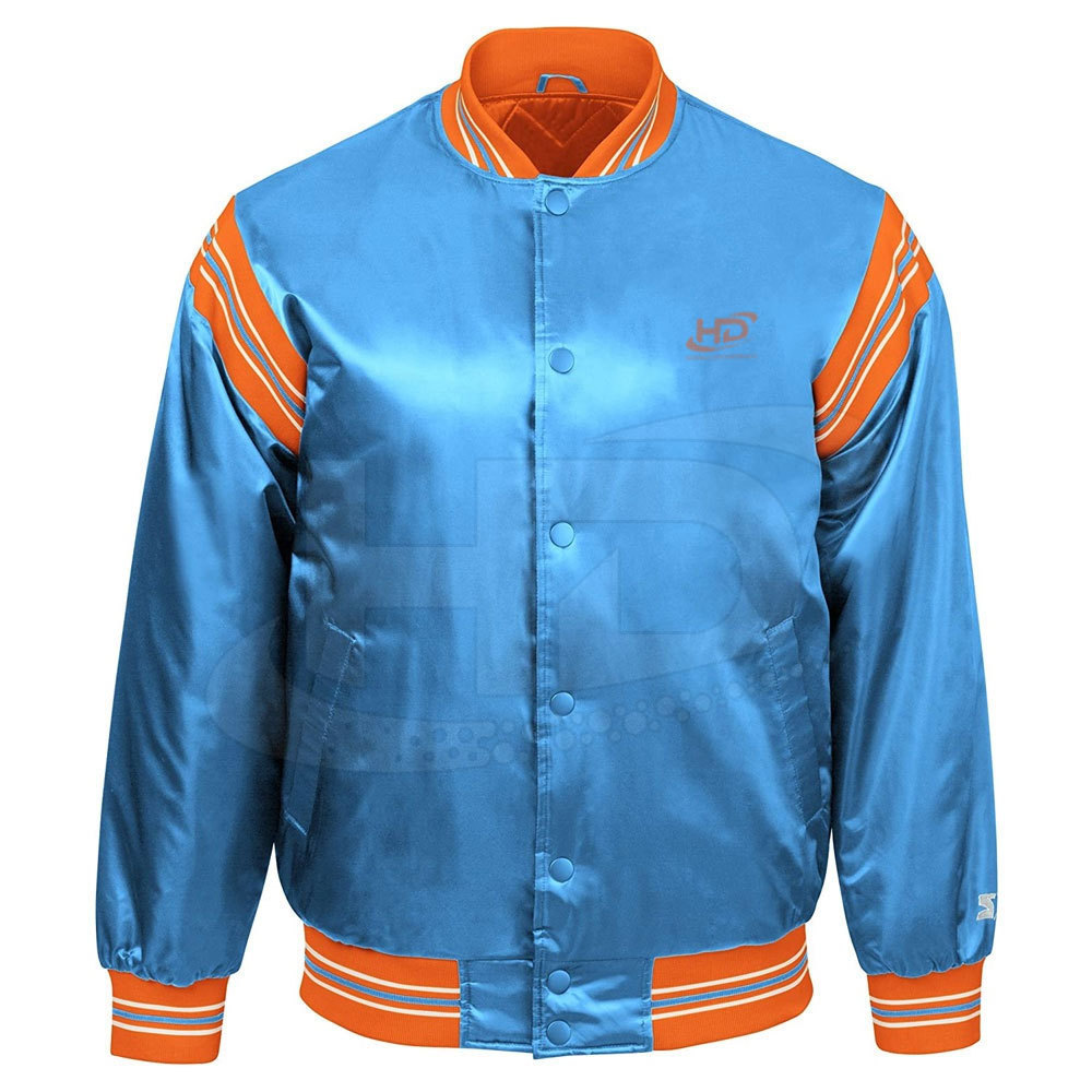 Custom embroidered  Baseball Satin Jacket 100 % Polyester Custom Satin baseball bomber varsity jackets / College Letterman