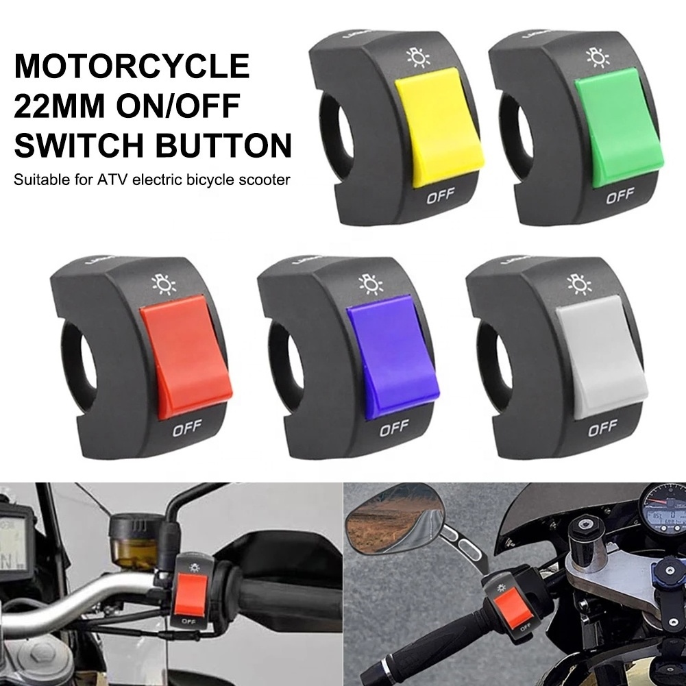 22mm ON OFF Motorcycle Light Switch Push Button 12V Button Connector Handlebar Switch for ATV Electronic Bike Scooter Motorbike