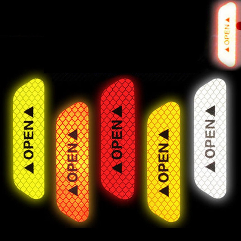 4Pcs/Set Car OPEN Reflective Tape Warning Mark Reflective Open Notice Bicycle Accessories Exterior Car Door Stickers DIY