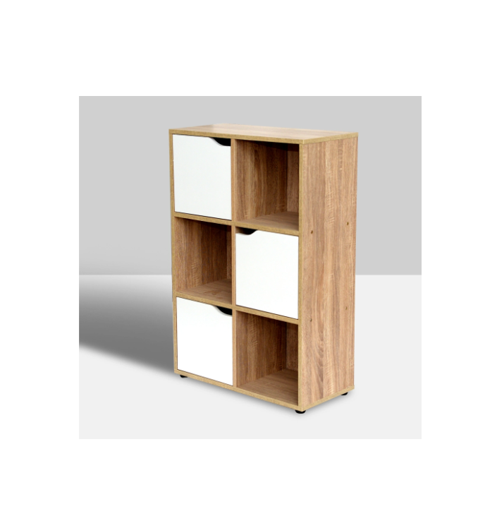 Storage Rack Wood Shelf Book Cabinet Home Library Furniture Wholesale Room Divider Organization Bookshelf 6 Cube with 3 Doors