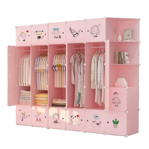 Simple wardrobe fabric storage cabinet wardrobe thickened durable family bedroom rental room pink plastic wardrobe