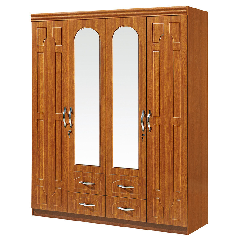 Wardrobe solid wood double door simple Nordic style home bedroom economy wardrobe adult simple panel wardrobe