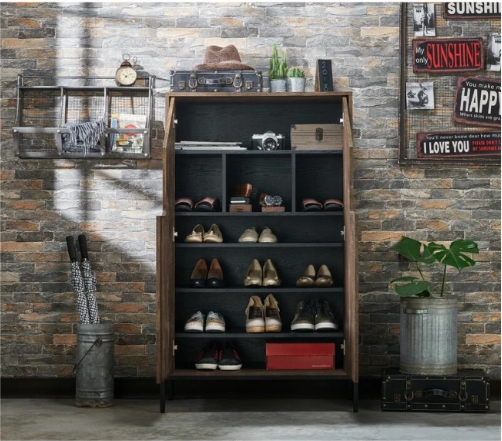 Industrial 18 Pair Shoe Storage Cabinet Pantry Cabinet Storage Cabinet with Door and Shelf for Living Room Kitchen