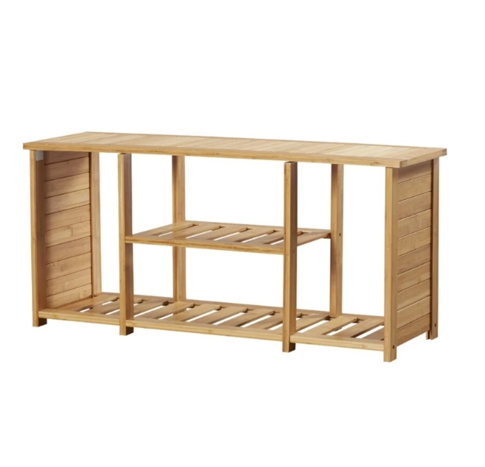 All Bamboo 6 Pair Shoe Rack Bench 2-Tier Storage Shoe Shelf for Living Room Entryway Hallway Bench Seat with Shoe Storage Shelf