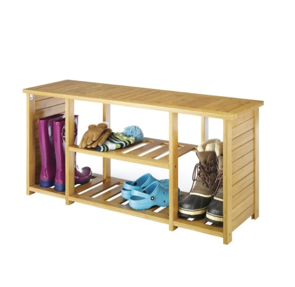 All Bamboo 6 Pair Shoe Rack Bench 2-Tier Storage Shoe Shelf for Living Room Entryway Hallway Bench Seat with Shoe Storage Shelf