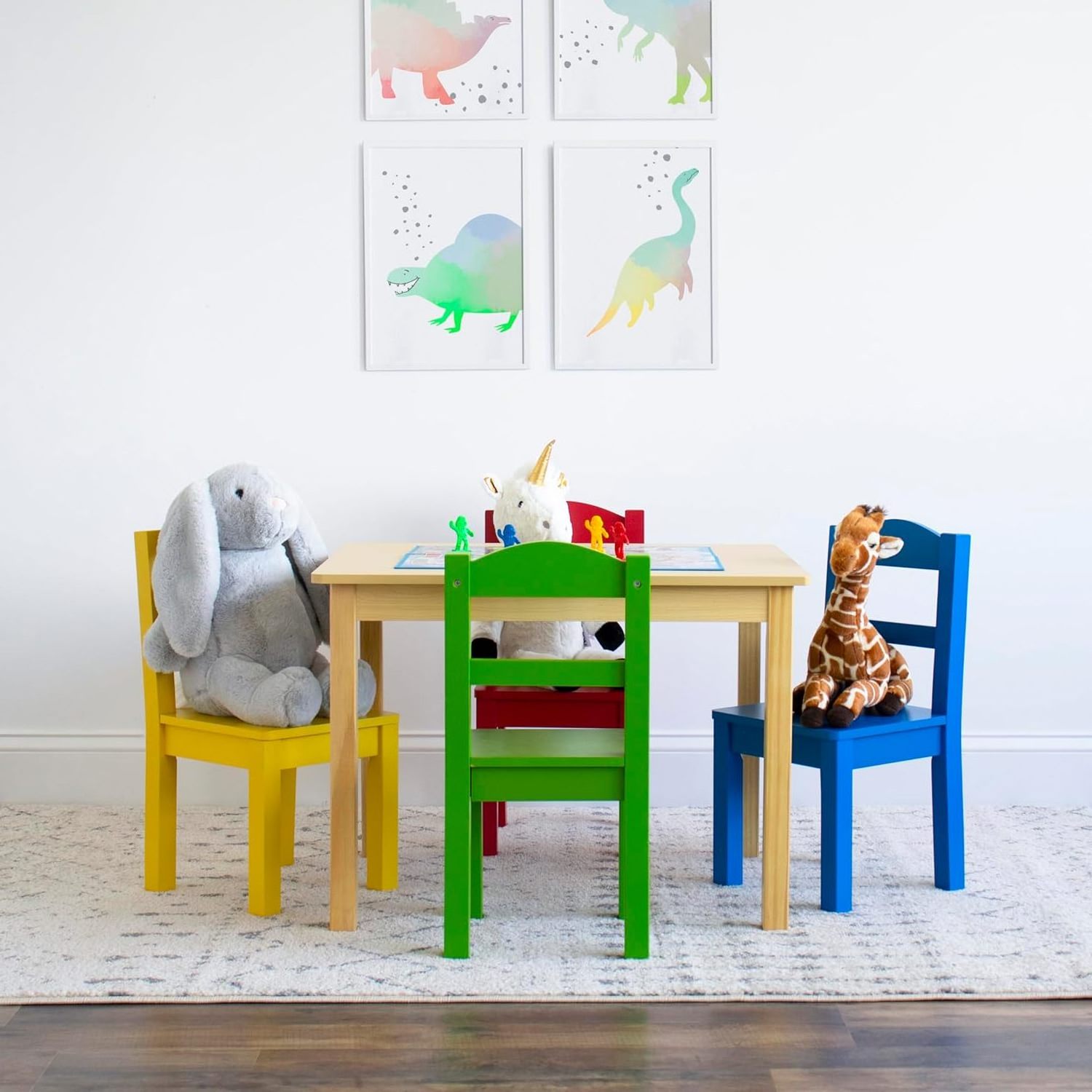 Kids Wood Table 4 Chair Set Primary Wholesale Kindergarten Daycare School Kid Study Furniture Wooden Children Table 4 Chair set