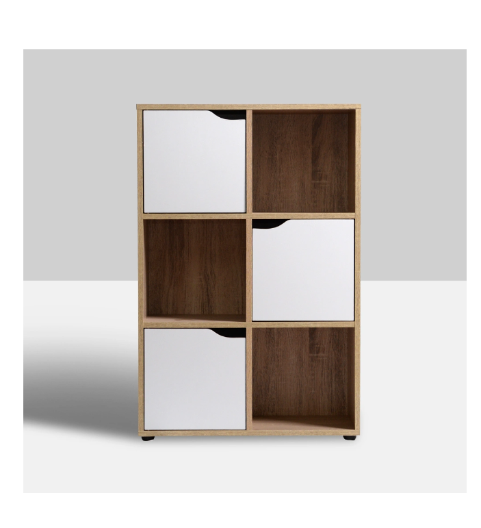 Storage Rack Wood Shelf Book Cabinet Home Library Furniture Wholesale Room Divider Organization Bookshelf 6 Cube with 3 Doors