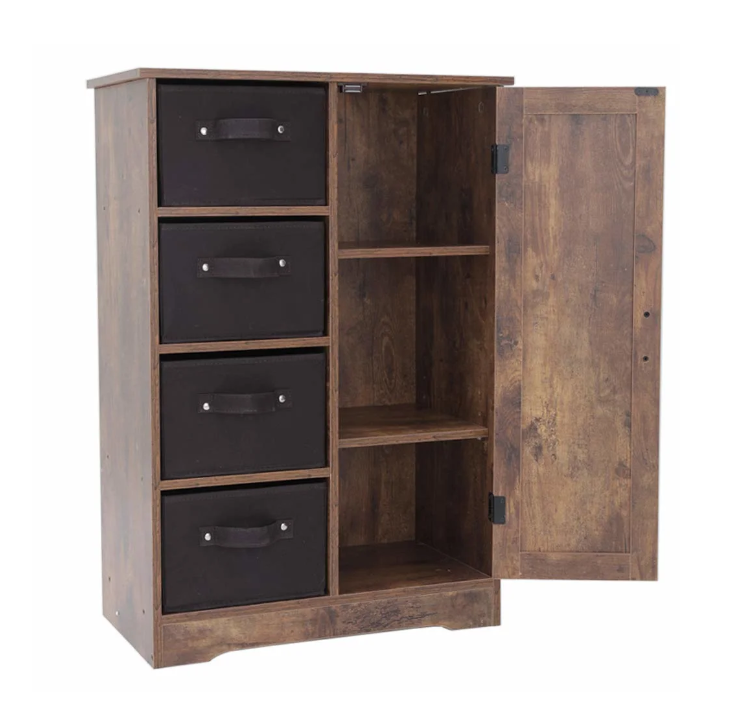 Dresser Storage Tower Cabinet with 4 Removable Drawers and 1 Door Factory Supply Modern Walnut Sideboard Cupboard with 3 Shelves