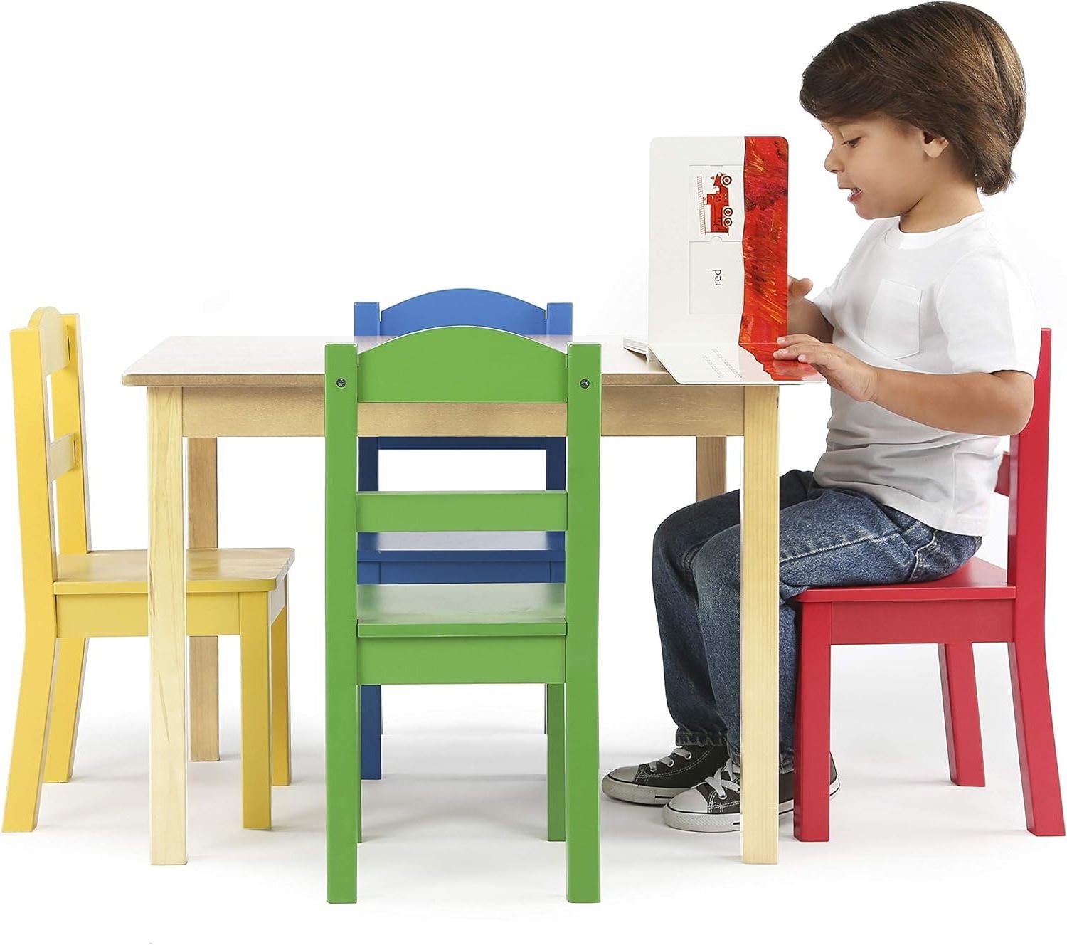 Kids Wood Table 4 Chair Set Primary Wholesale Kindergarten Daycare School Kid Study Furniture Wooden Children Table 4 Chair set