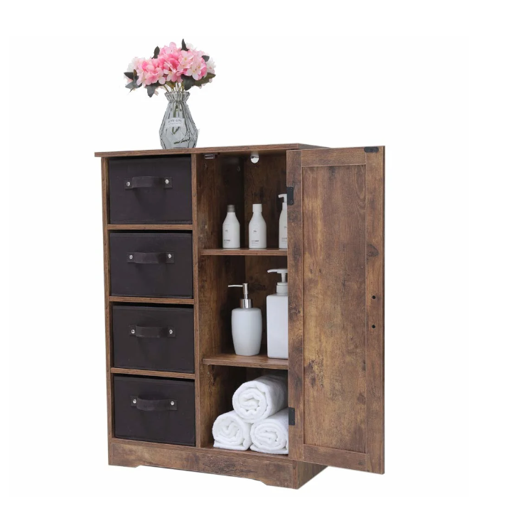 Dresser Storage Tower Cabinet with 4 Removable Drawers and 1 Door Factory Supply Modern Walnut Sideboard Cupboard with 3 Shelves