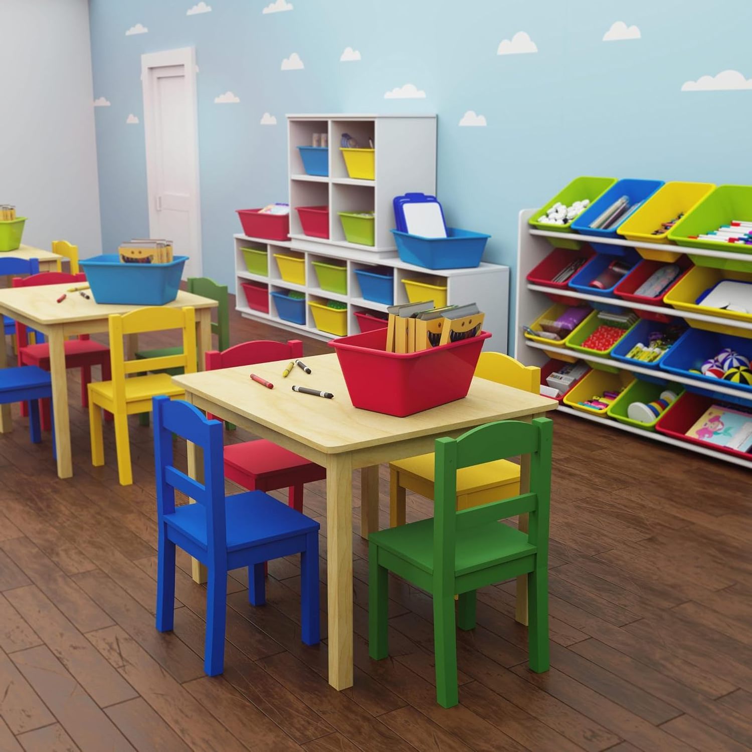 Kids Wood Table 4 Chair Set Primary Wholesale Kindergarten Daycare School Kid Study Furniture Wooden Children Table 4 Chair set