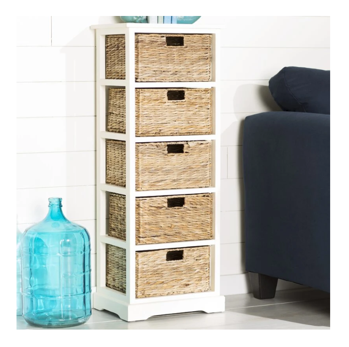 5 Accent Chest Wicker Basket Drawers with Rattan Rush Straw Baskets Drawers Wholesale Bathroom Cabinets Wooden Storage Tower