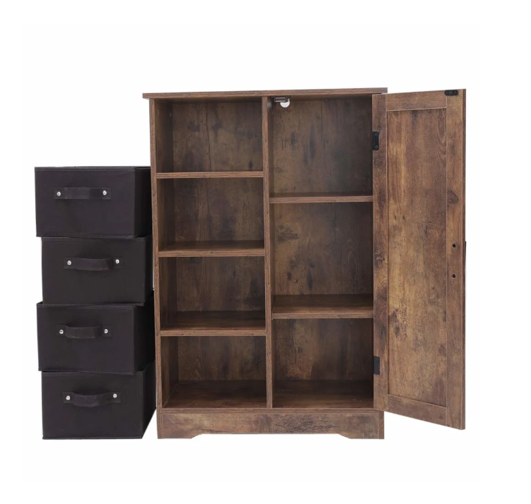 Dresser Storage Tower Cabinet with 4 Removable Drawers and 1 Door Factory Supply Modern Walnut Sideboard Cupboard with 3 Shelves