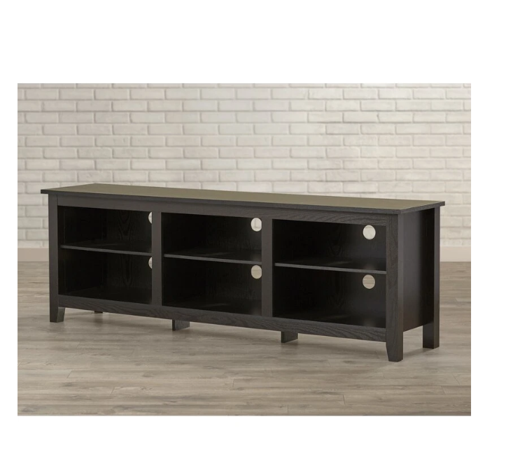 Media Entertainment Center Console Table with 6 Open Storage Shelves Cabinets Black Finish TV Stand for TVs up to 78 Inches