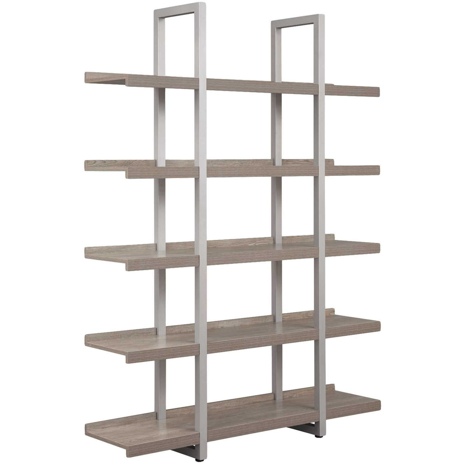 5-Tier Tall Bookcase Rustic Wood and Metal Standing Bookshelf Industrial Vintage Book Shelf Unit Open Back Modern Bookcases