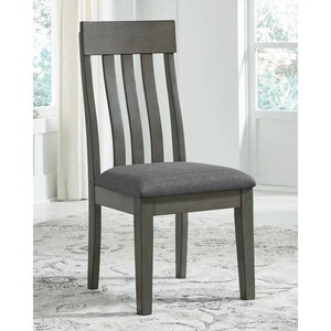 Modern Slat Back 19" Dining Room Chair Set of 2 Gray Kitchen Fabric Upholstered Wooden Chairs